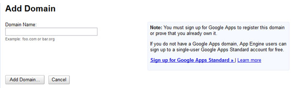 Sign up for Google Apps Standard